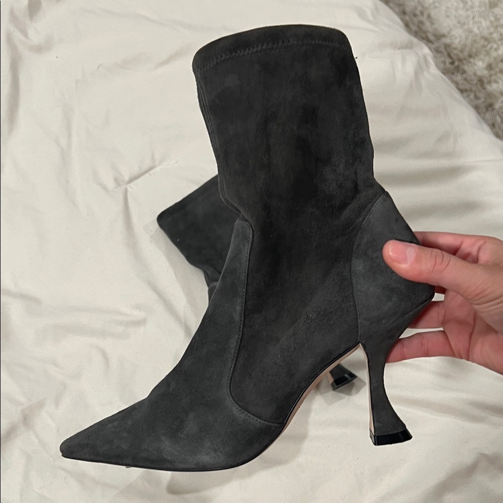 Stuart Weitzman Charcoal Suede Heeled Boots